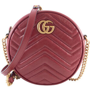 GUCCI Red Leather GG Marmont Shoulder Bag
